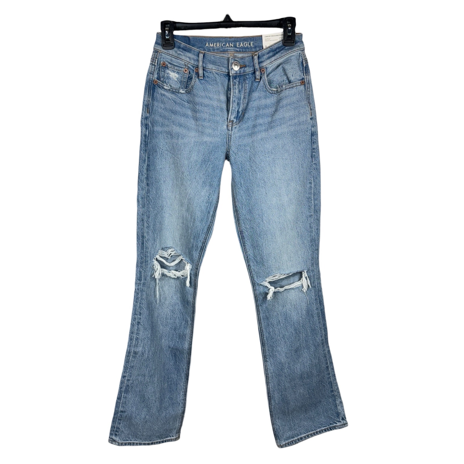 American Eagle Sz 0 (25w) '90s Bootcut Jeans Hi-Rise Distressed Rips Zip-Fly New